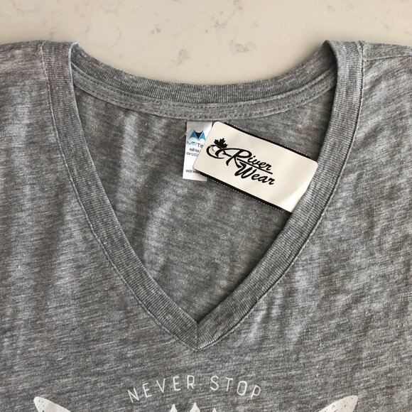 Crossed Arrows Canada Mill Tex V Neck Short Sleeve Cotton Top Heather Grey Sz M - Picture 6 of 10